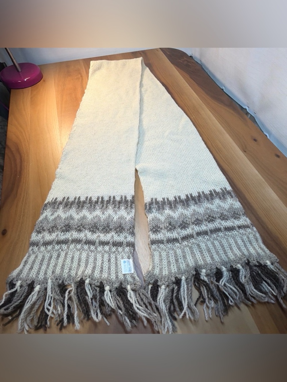 New Snow Peak New Zealand Pure Wool Scarf Ivory Fringed Outdoor Winter Handmade